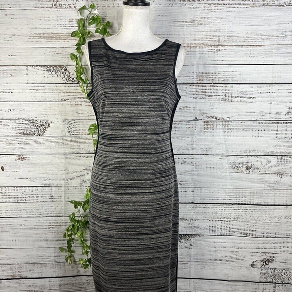 Max Studio MSSP Tennis Dress size Medium Navy Blue Striped Straight Jersey Knit - Picture 3 of 14